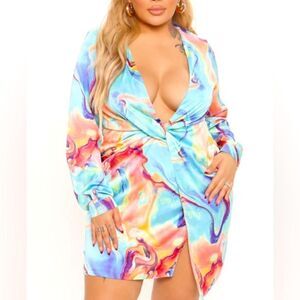 Fashion Nova Sugar Free Watercolor Mini Dress Size 2X